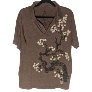 Bositano Botanical Polo with Unique Stylized Tree Motif in Neutral Tones